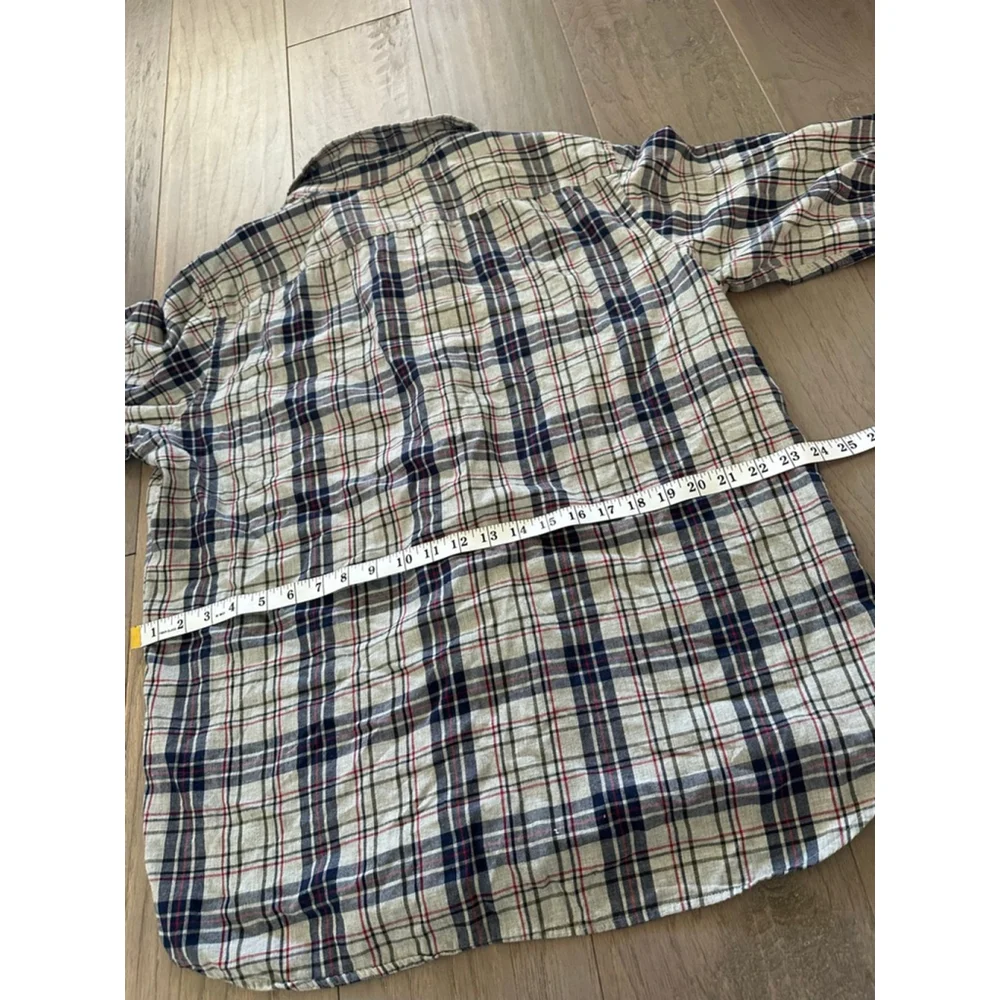 Banana Republic Mens Plaid Button Down Shirt White Navy XL
